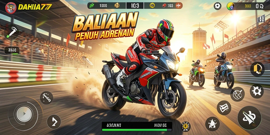 Tampilan menarik dari gameplay balapan motor DAHLIA77.