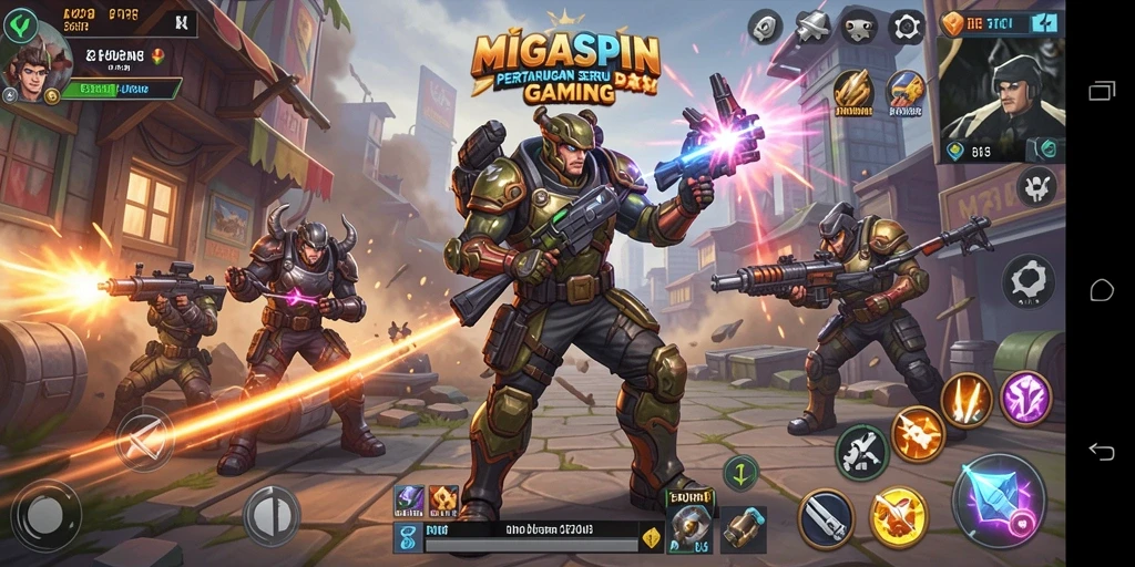 Tampilan atraktif dari gameplay MIGASPIN dengan pertarungan yang mendebarkan.