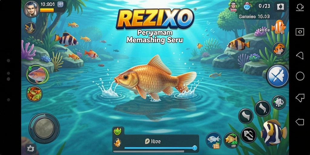 Screenshot REZIXO menampilkan gameplay memancing yang menarik.